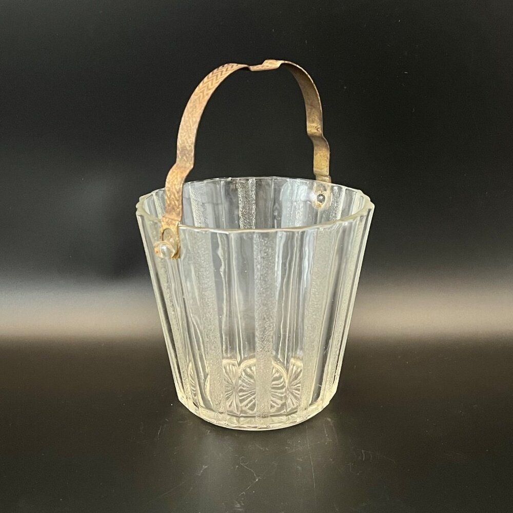 Vintage Heller Glass Ice Bucket With Etched Metal Handle & Patina Brooklyn NY - Picture 4 of 12